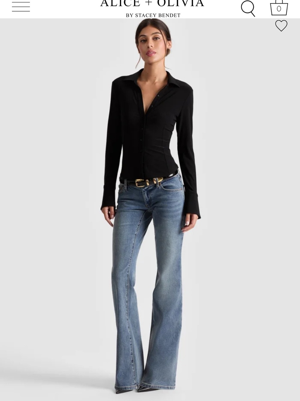 Alice + Olivia Black FREYA BUTTON DOWN TOP - Picture 6 of 6